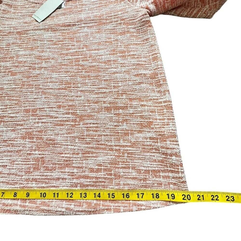 Melloday Knit Top M Orange White Puff Sleeve Tweed Cottagecore Boat Neck Classic - Picture 10 of 14